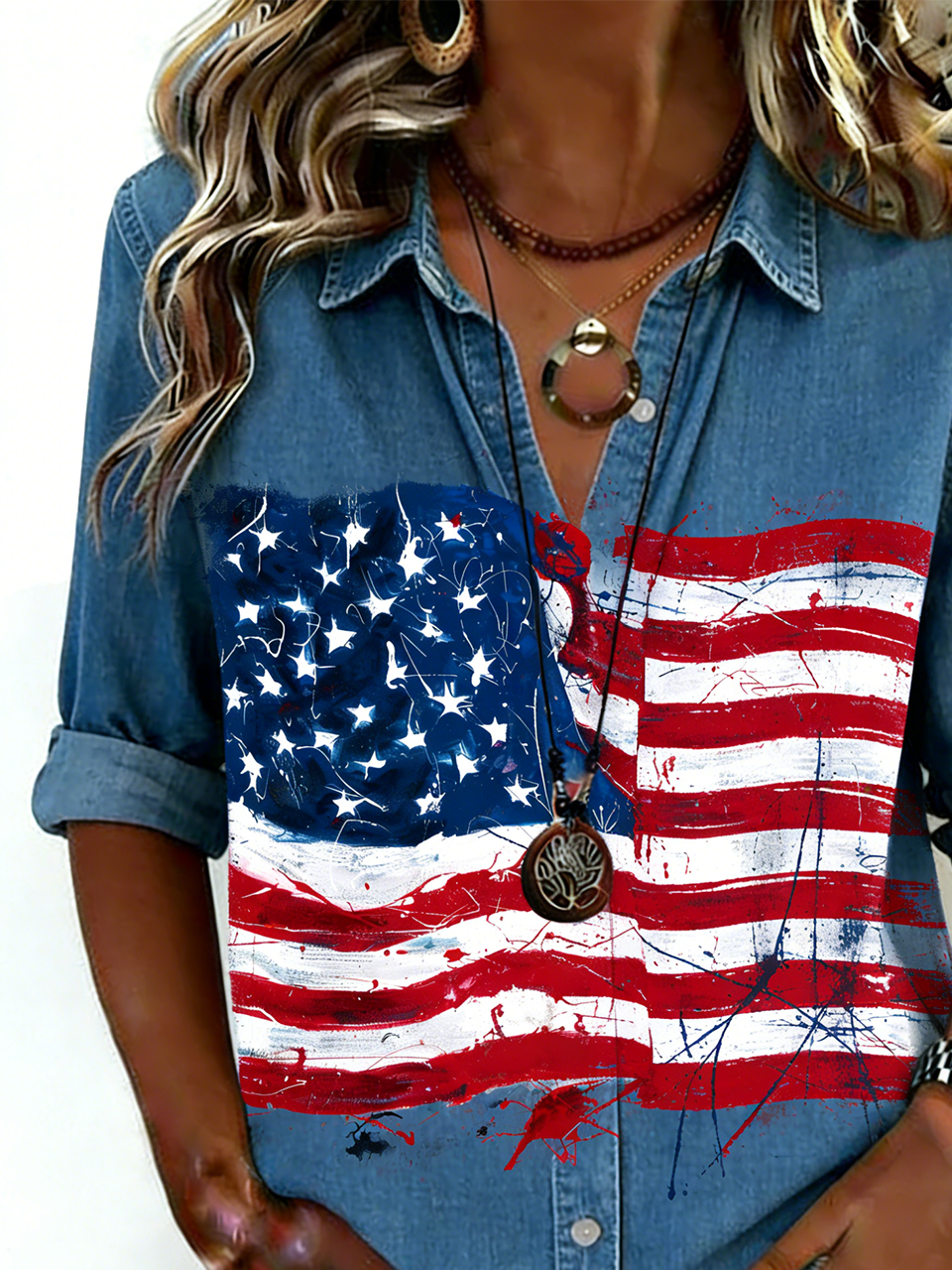 Casual Others Gradient Pattern Loose Shirt