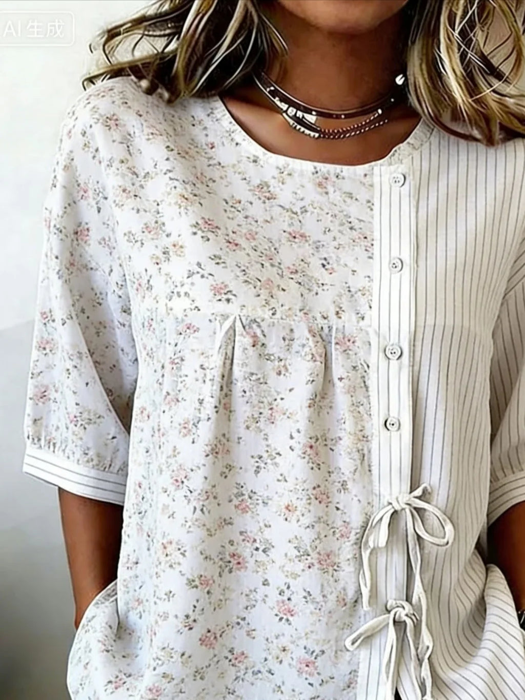 Women's Half Sleeve Shirt Summer White Floral Crew Neck Daily Going Out Vintage Top