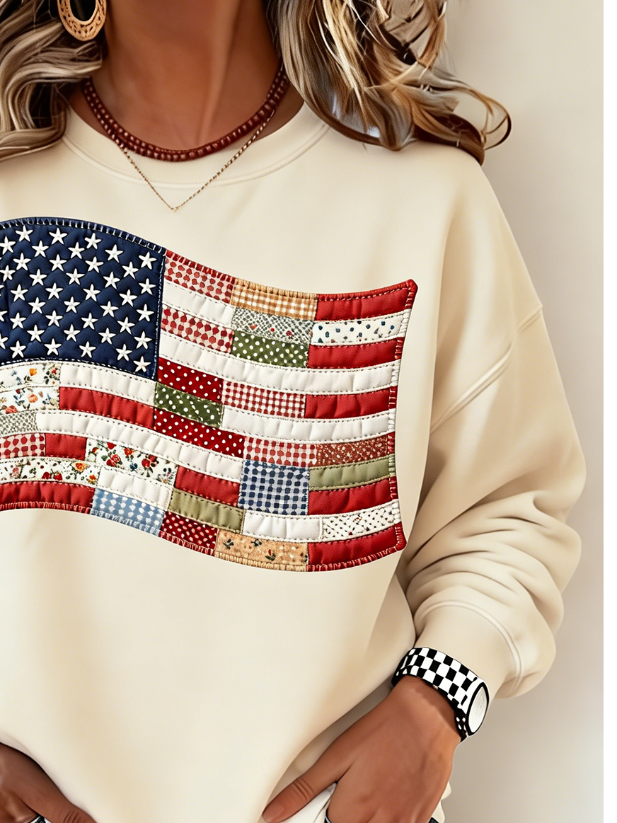 Loose Crew Neck Independence Day Casual Sweatshirt