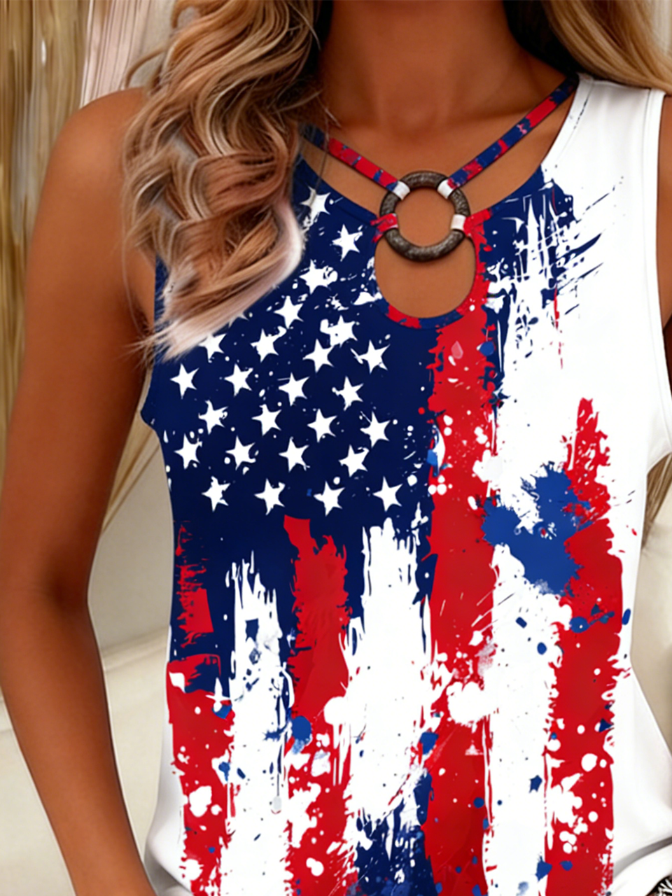 Loose Cotton America Flag Elegant Tank Top