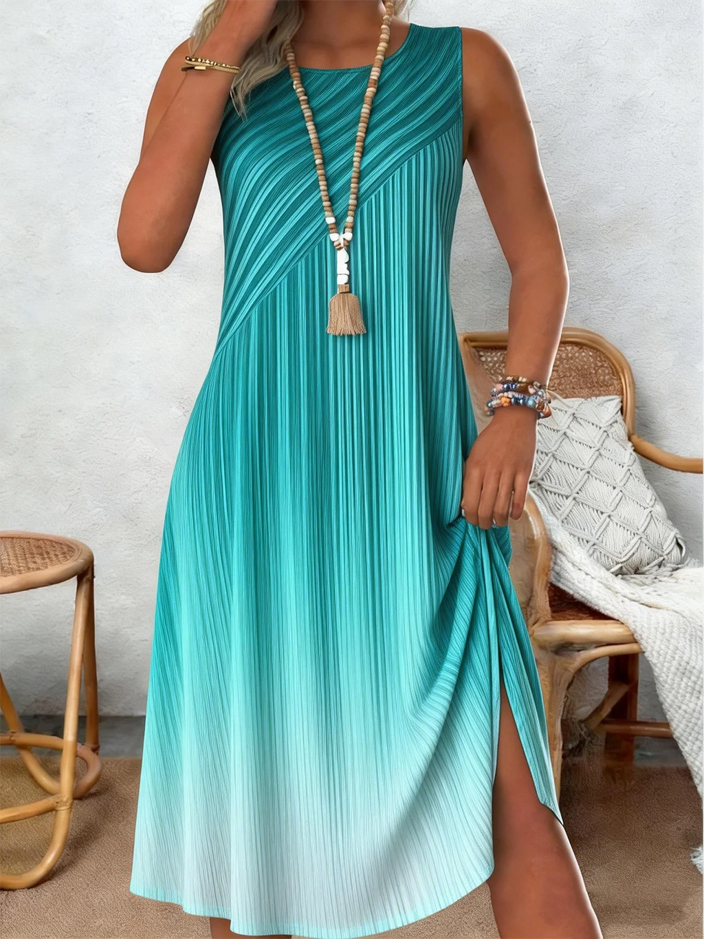 Gradient Pattern Casual Dress With No