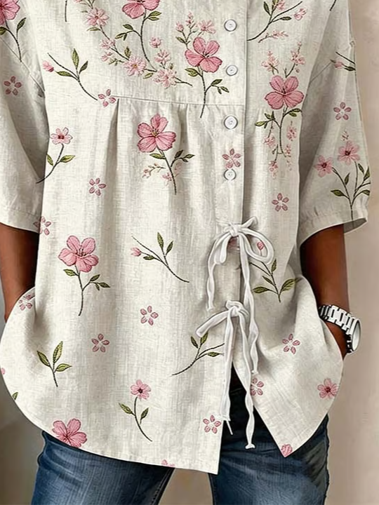 Women's Half Sleeve Shirt Summer Apricot Floral Crew Neck Daily Going Out Vintage Top