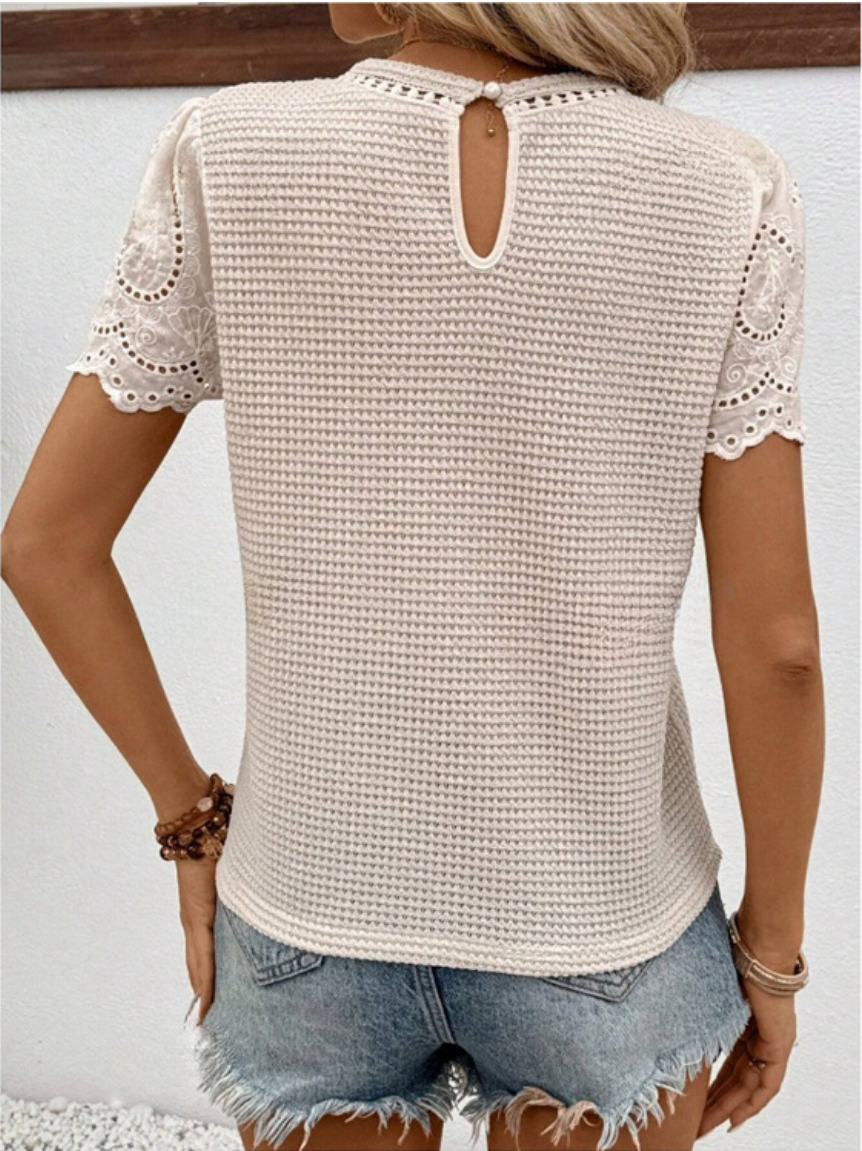 Women Lace Crew Neck Short Sleeve Summer Going Out Casual T-Shirt