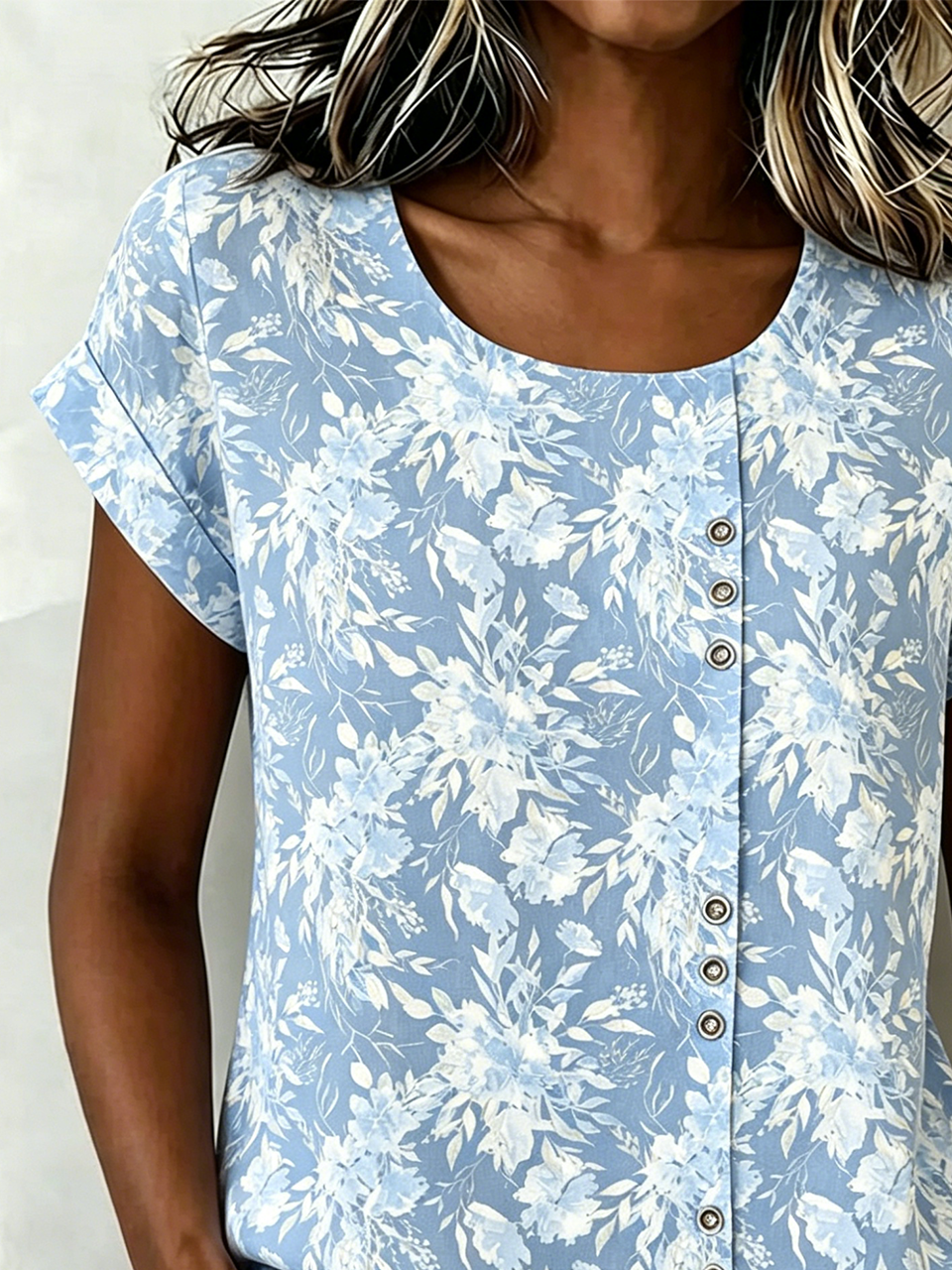 Linen Blend Casual Crew Neck Loose Shirt