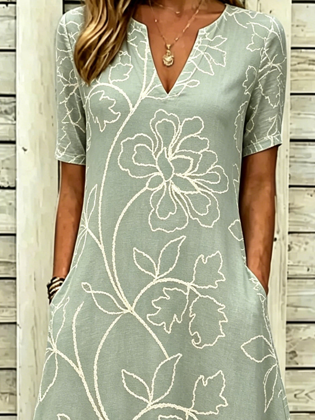 Elegant Vintage Floral Print V Neck Short Sleeve Casual Maxi Dress