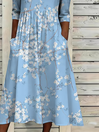 Loose Casual Floral Dress With No