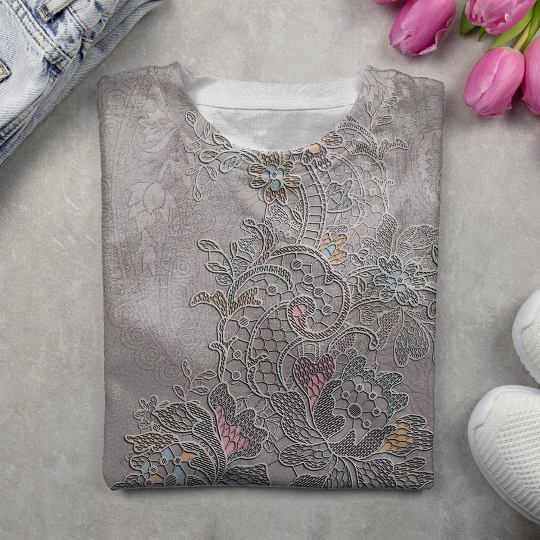 Women's Long Sleeve T-shirt Spring/Fall Gray Floral Printing Jersey Crew Neck Daily Going Out Casual Top