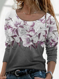 Women's Long Sleeve T-shirt Spring/Fall Gray Floral Printing Jersey Crew Neck Daily Going Out Casual Top