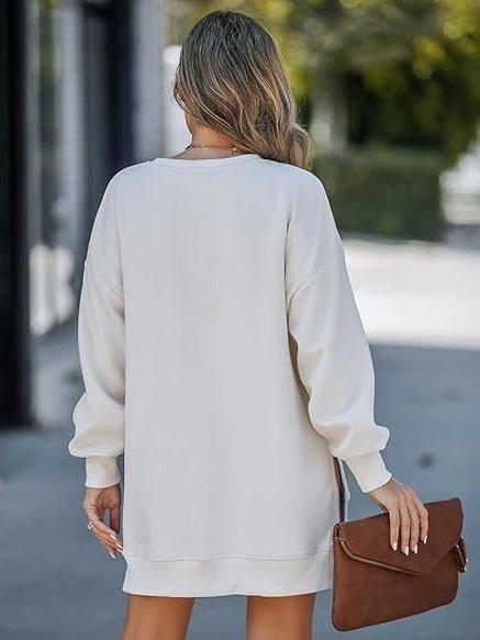 Crew Neck Split Joint Plain Lady Romance Sweatshirt