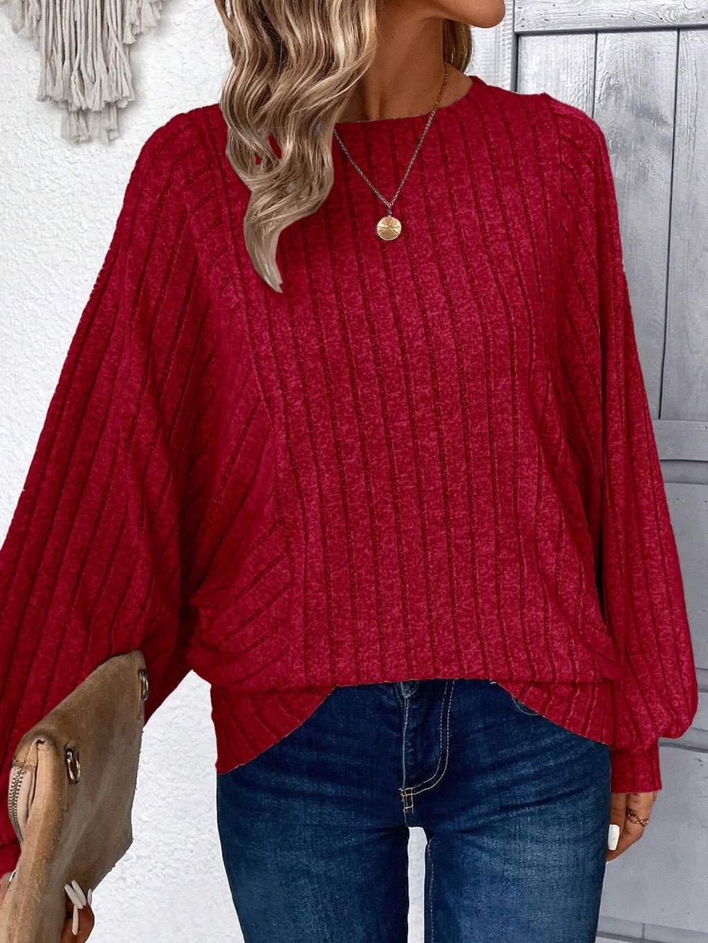 Elegant Dolman Sleeve Loose Crew Neck Plain T-Shirt