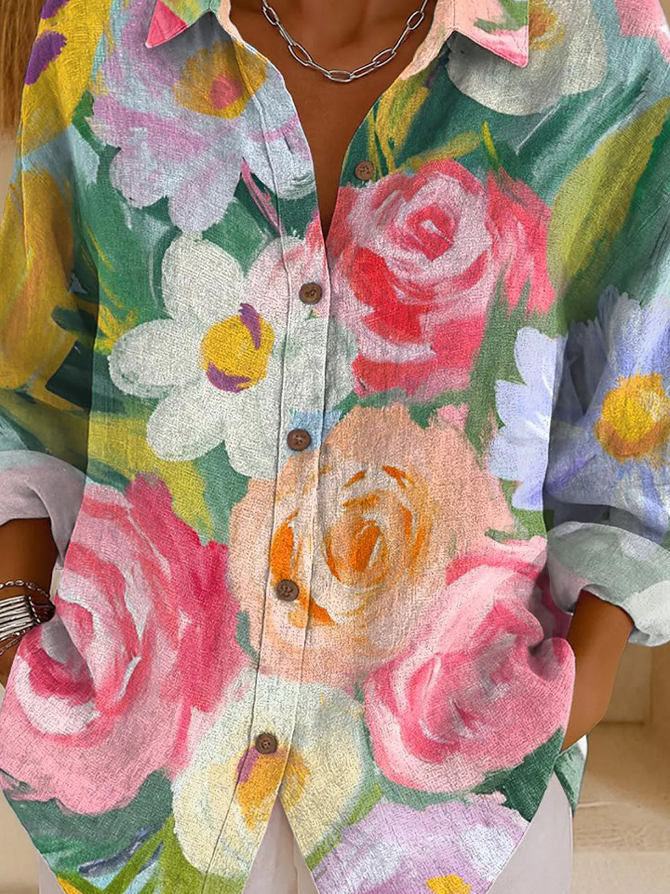 Loose Vintage Floral Shirt Collar Shirt