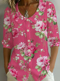 Women's Half Sleeve Shirt Summer Pink Floral Printing Shawl Collar Daily Going Out Casual Top