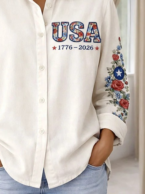 Women's American Flag Floral Casual Shirts