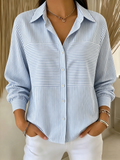 Striped Loose Simple Shirt Collar Shirt
