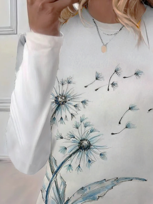 Women's Floral Spring Print Long Sleeve Crew Neck T-Shirt