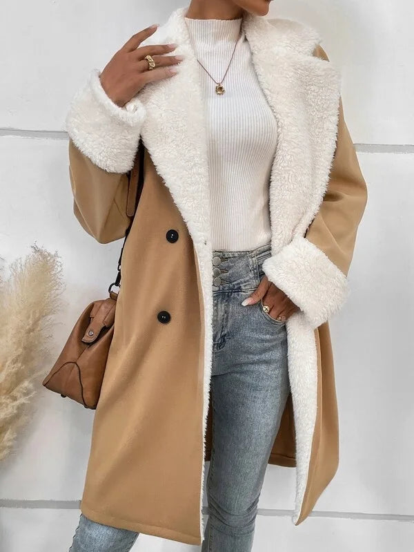 Fluff/Granular Fleece Fabric Street Split Joint Coat