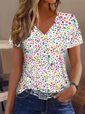 Women's Short Sleeve T-shirt Summer White Abstract Printing V Neck Holiday Going Out Vintage Top