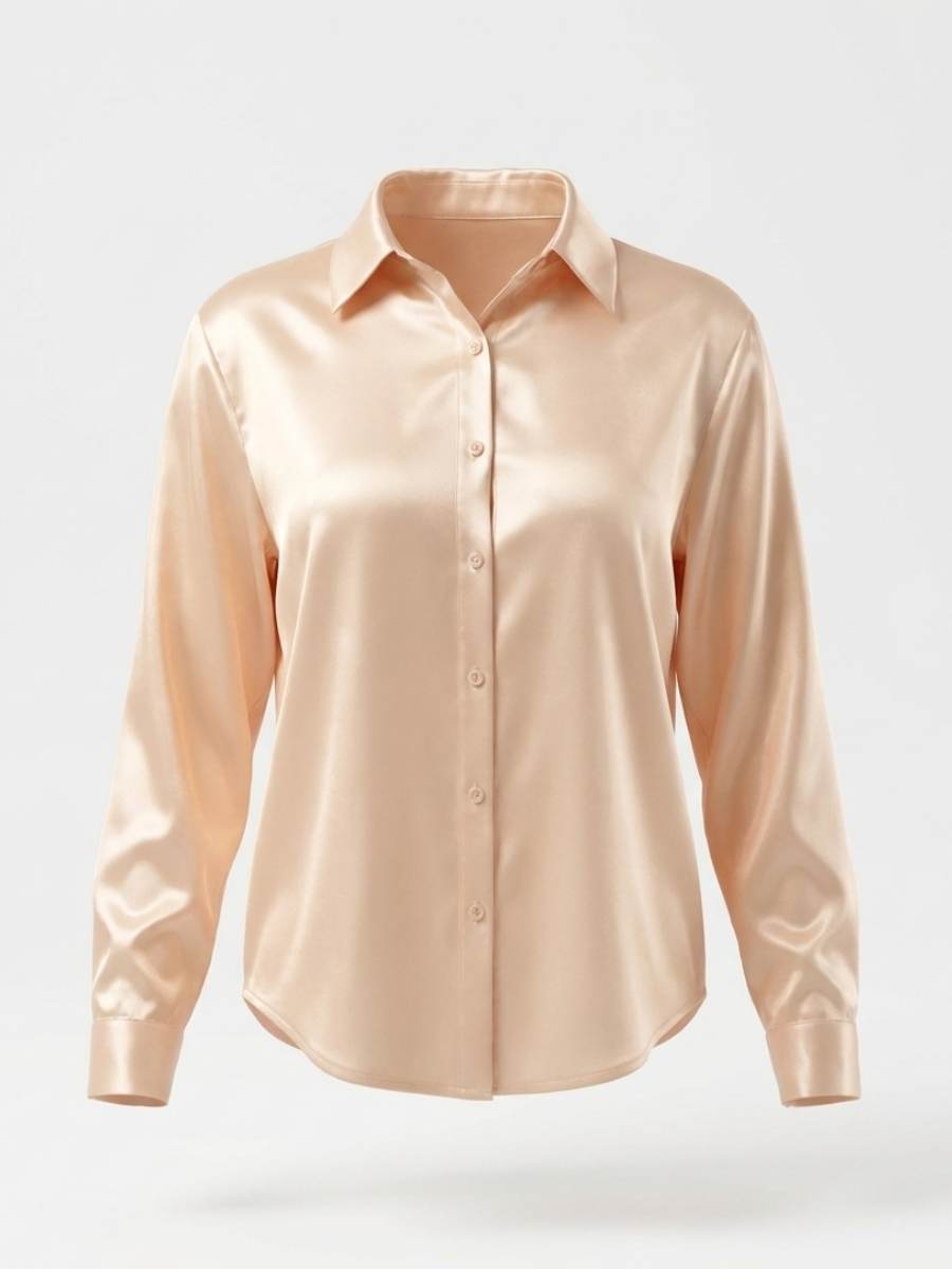 Women's Long Sleeve Shirt Spring/Fall Champagne Plain Split Joint Stand Collar Daily Going Out Casual Top