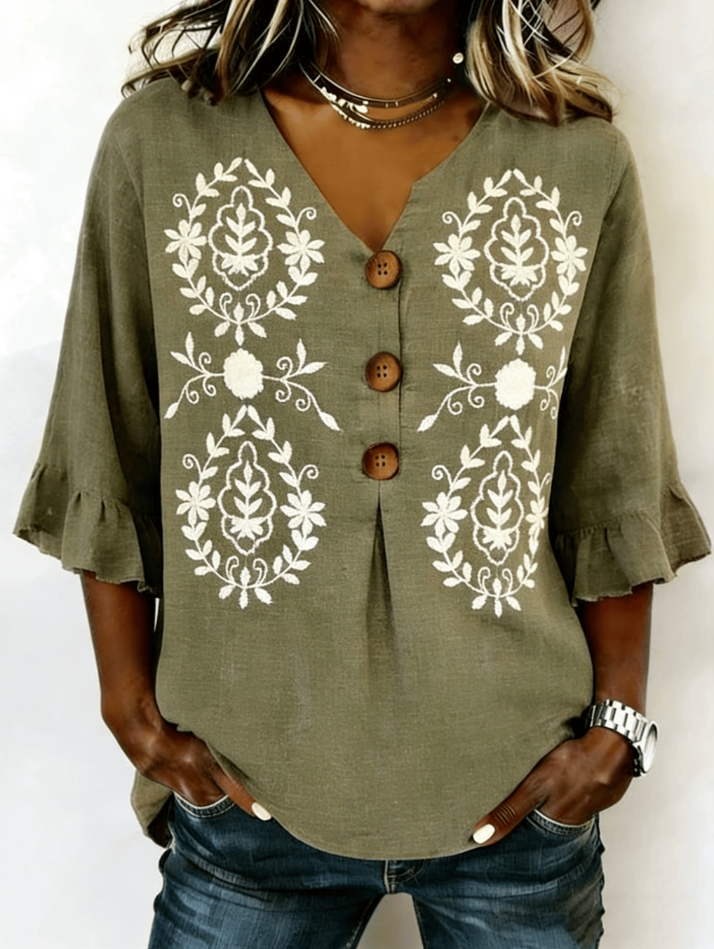 Vintage Floral Others Cotton And Linen Shirt