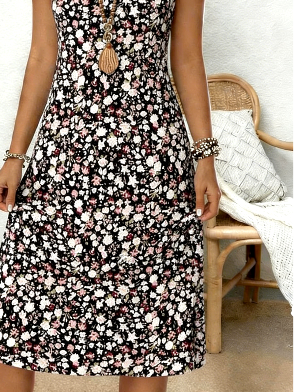 Ditsy Floral Casual Cotton Loose Dress With No