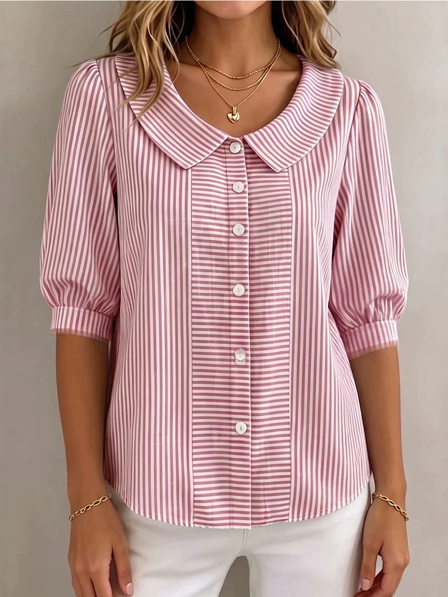 Elegant Striped Shirt Collar Shirt