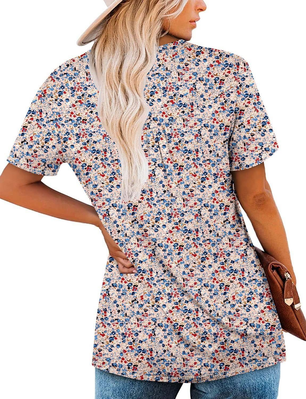 Casual Crew Neck Short Sleeve Button Floral Pattern Loose Going Out Casual Blouse