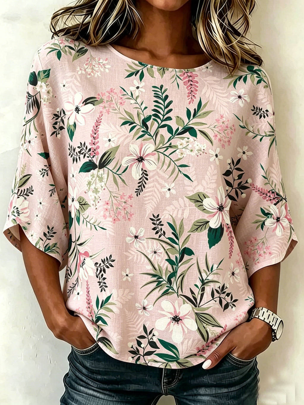 Cotton And Linen Floral Vintage Loose Casual Top