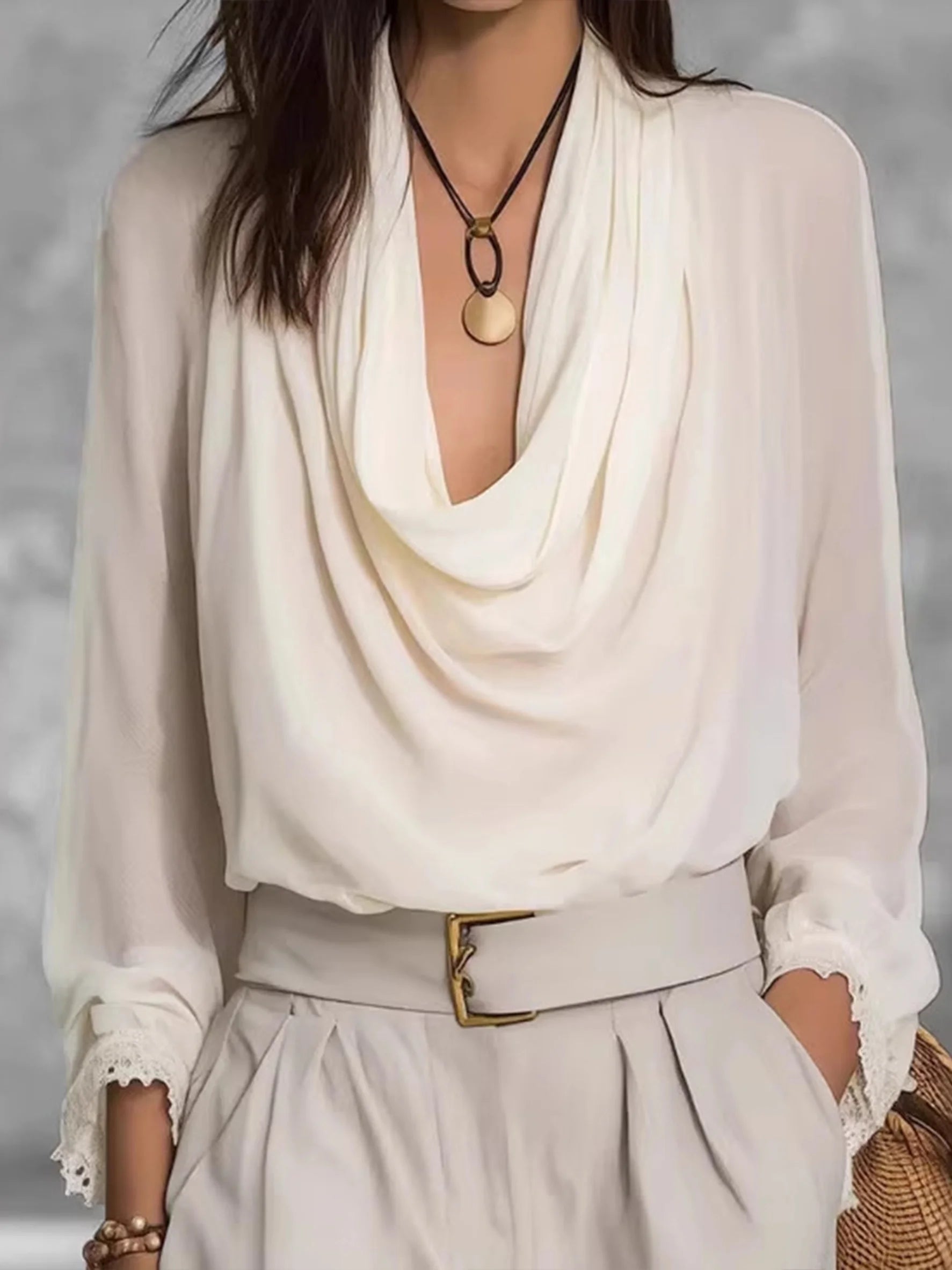Chiffon Cowl Neck Going Out Elegant Blouse