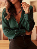 Leopard Jaquard Satin Long Sleeve Elegant Casual Shirt