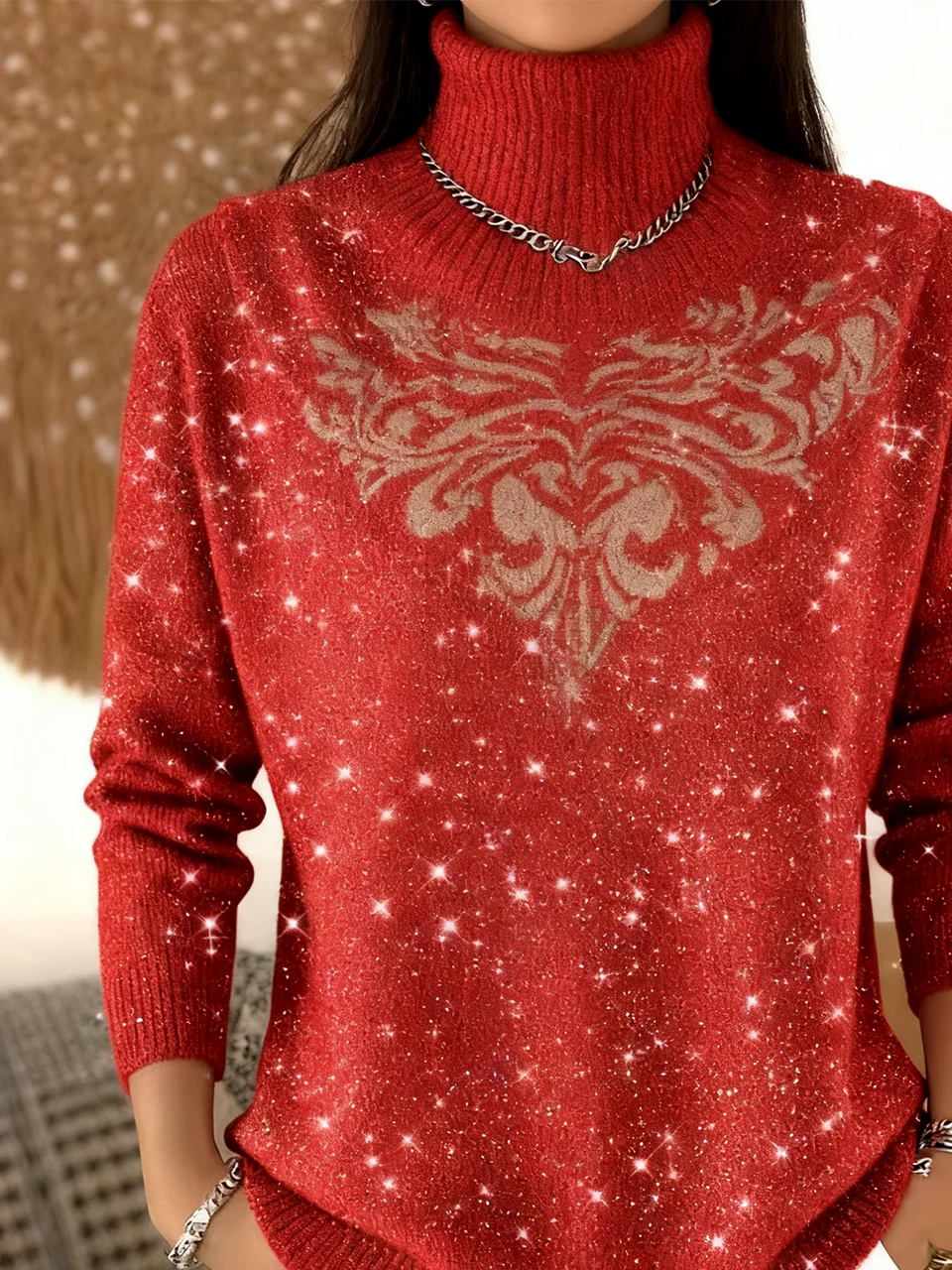 Loose Turtleneck Casual Geometric Sweater