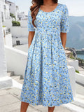 Floral Printing Short Sleeve Crew Neck Summer Casual Maxi Dress
