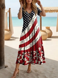 Women's Short Sleeve Summer As Picture Independence Day (Flag) Printing V Neck Daily Going Out Casual Maxi X-Line Dress