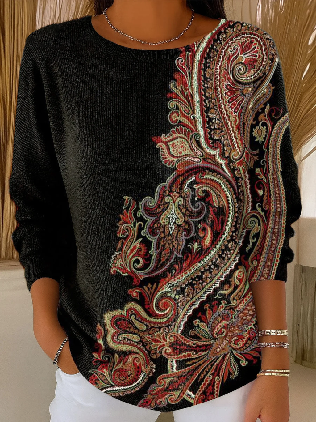 Casual Crew Neck Printing Sweater
