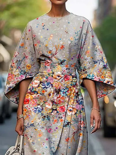 Women's Half Sleeve Summer As Picture Floral Printing Crew Neck Daily Going Out Vintage Maxi H-Line Fit & Flare Dress Dress