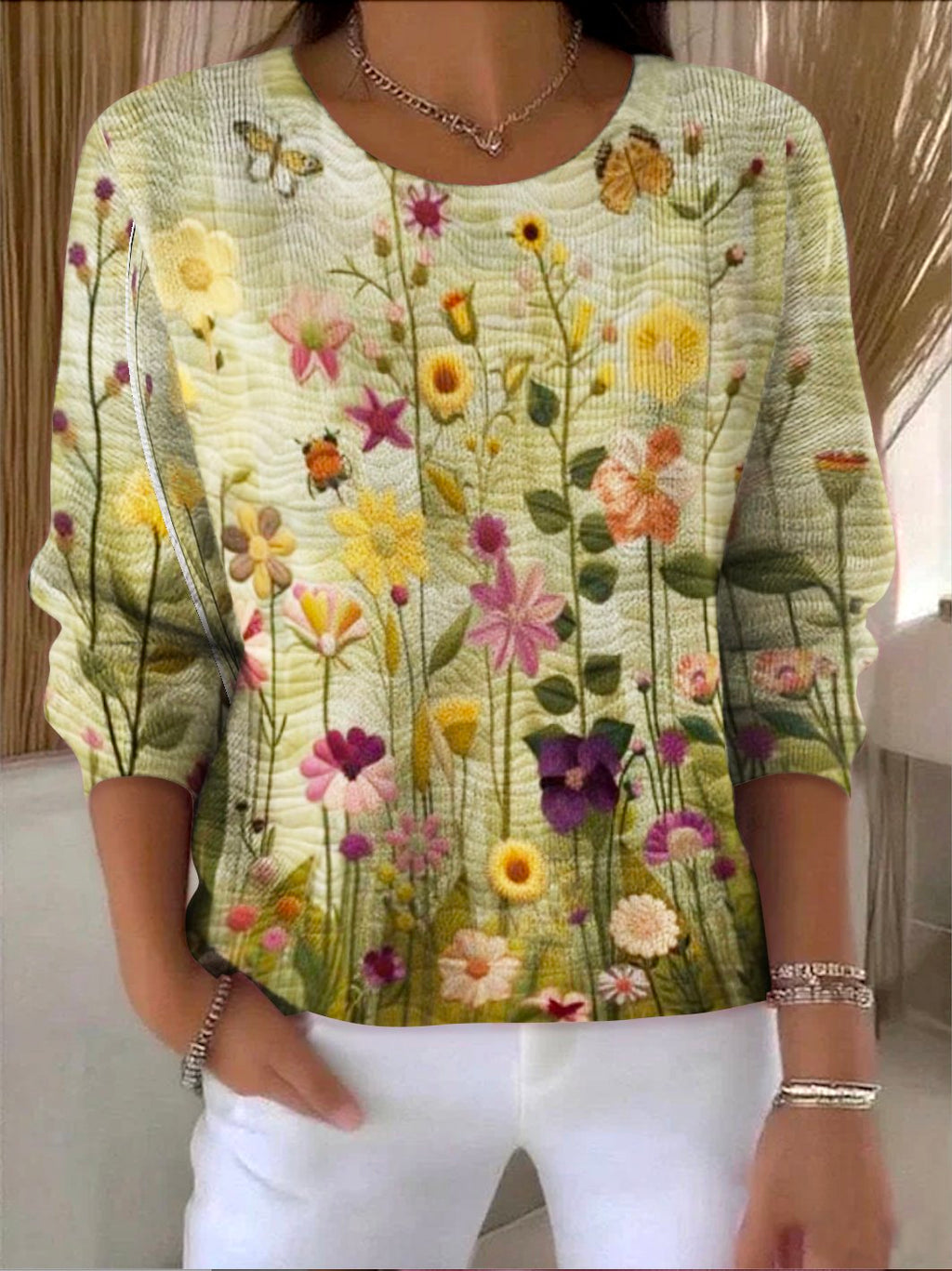 Floral Cotton Regular Fit Casual Sweater