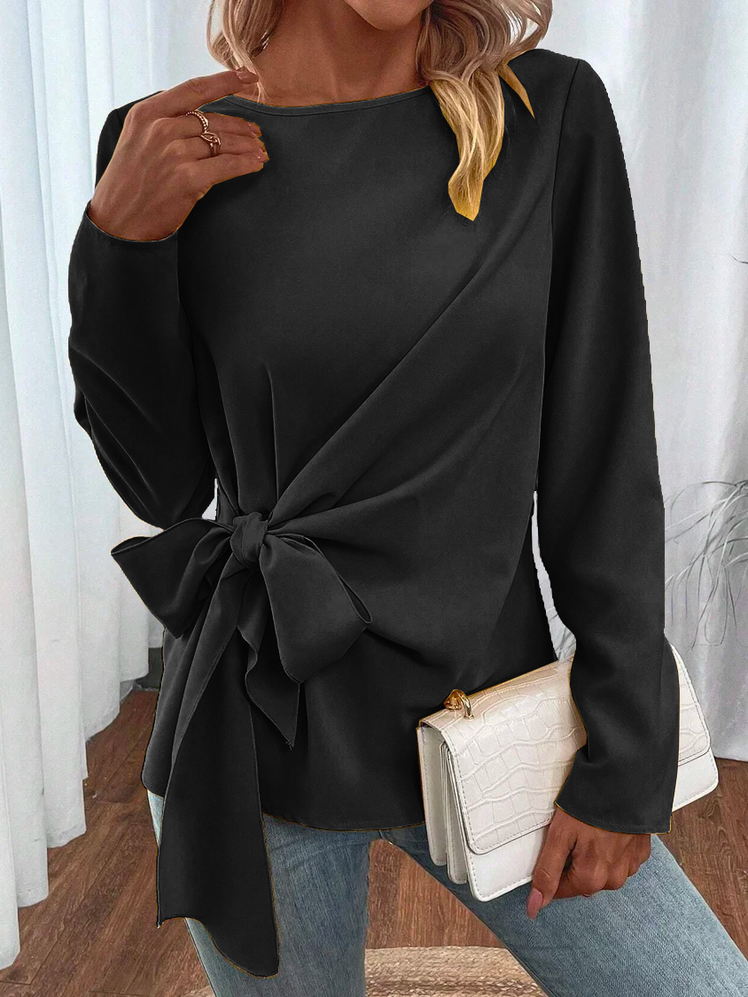 Knot Front Design Loose Casual Halloween Crew Neck H-Line Long Sleeve Shirt