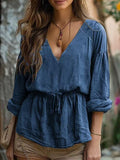 Casual Plain V Neck Blouse