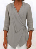 Casual Plain Shawl Collar Blouse