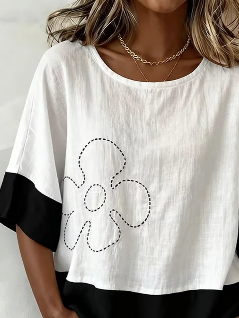 Vintage Cotton And Linen Loose Crew Neck Shirt