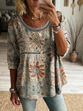 Crew Neck Elegant Linen Blend Shirt
