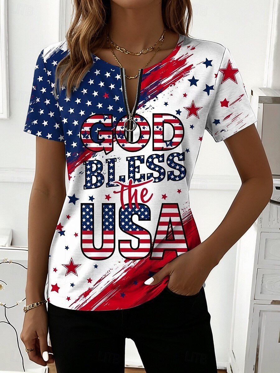 Cotton-Blend Gradient Pattern Loose Vintage T-Shirt