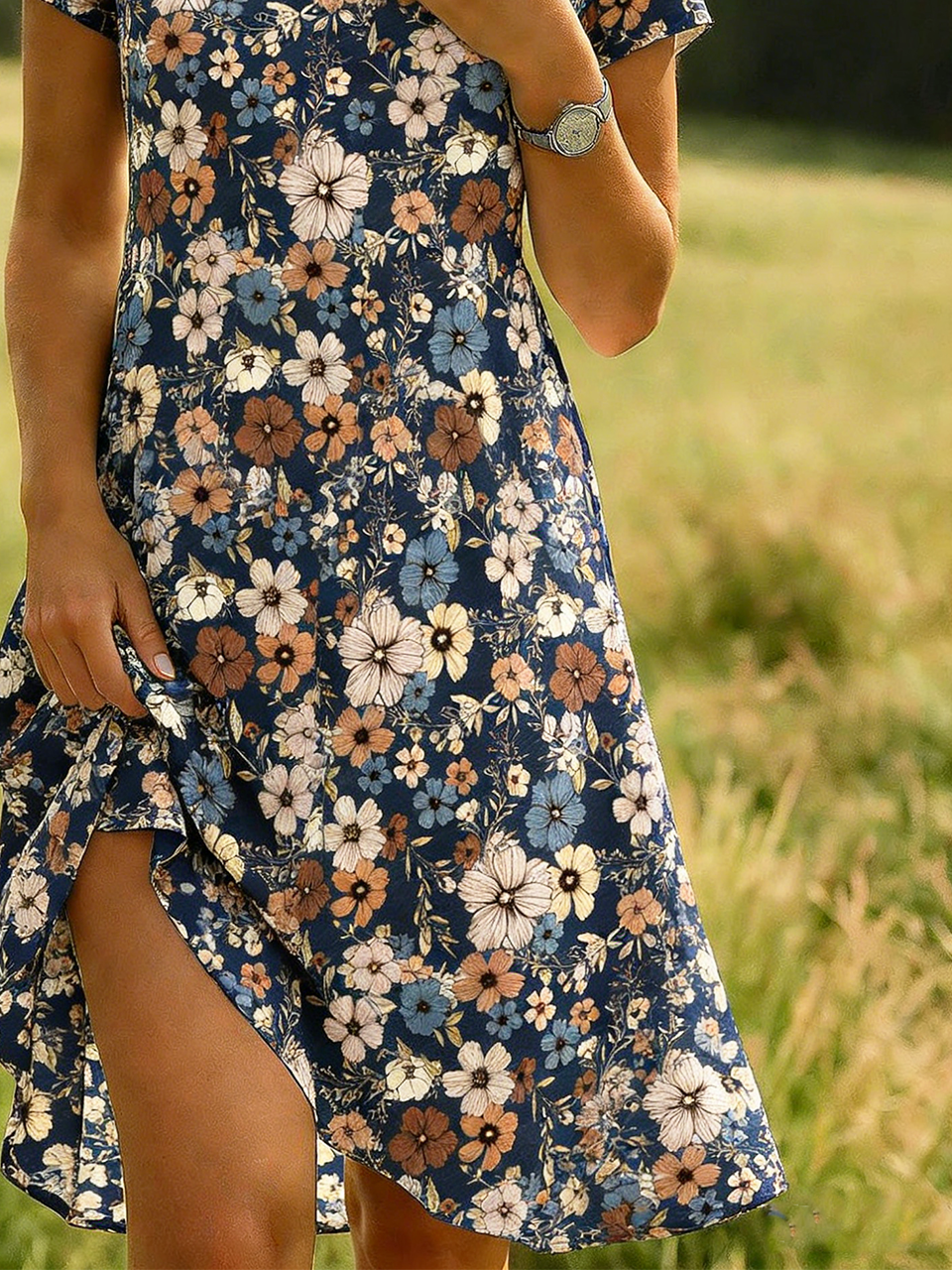 Floral Casual Loose Shirt Dress With No