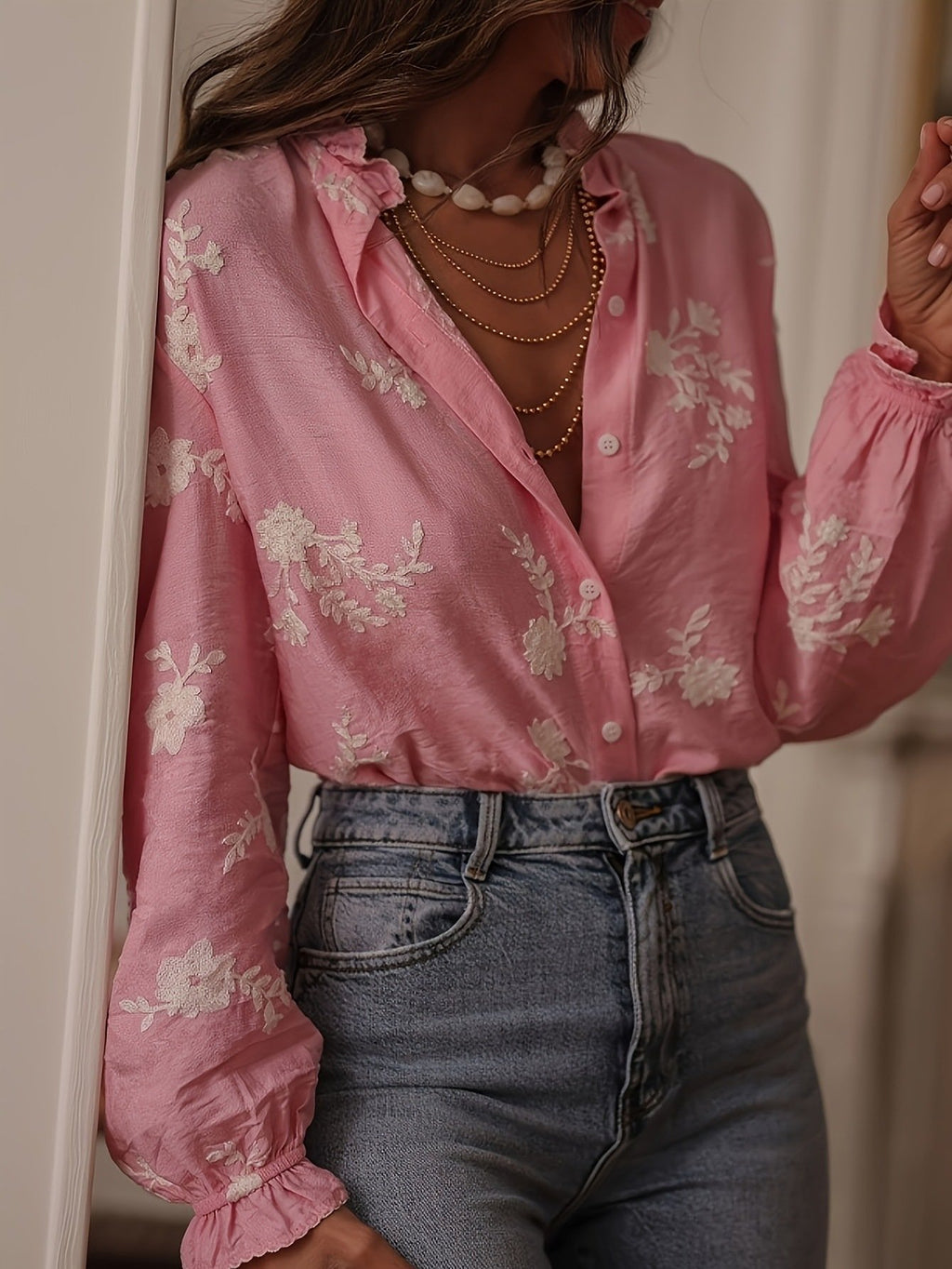 Loose Cotton Embroidery Patterns Vintage Shirt