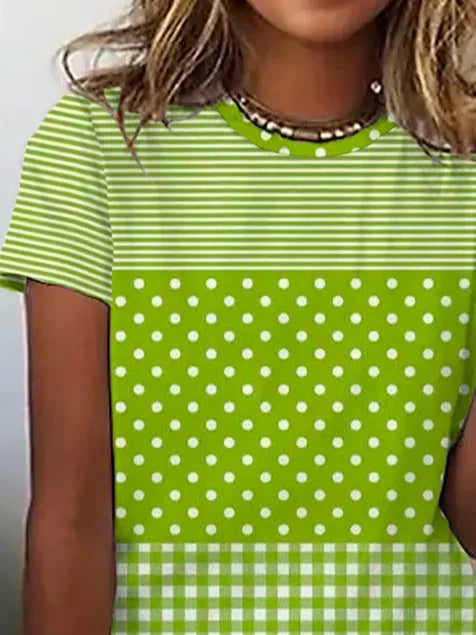 Women's Short Sleeve T-shirt Summer Green Polka Dots Printing Jersey Crew Neck Daily Going Out Casual Top