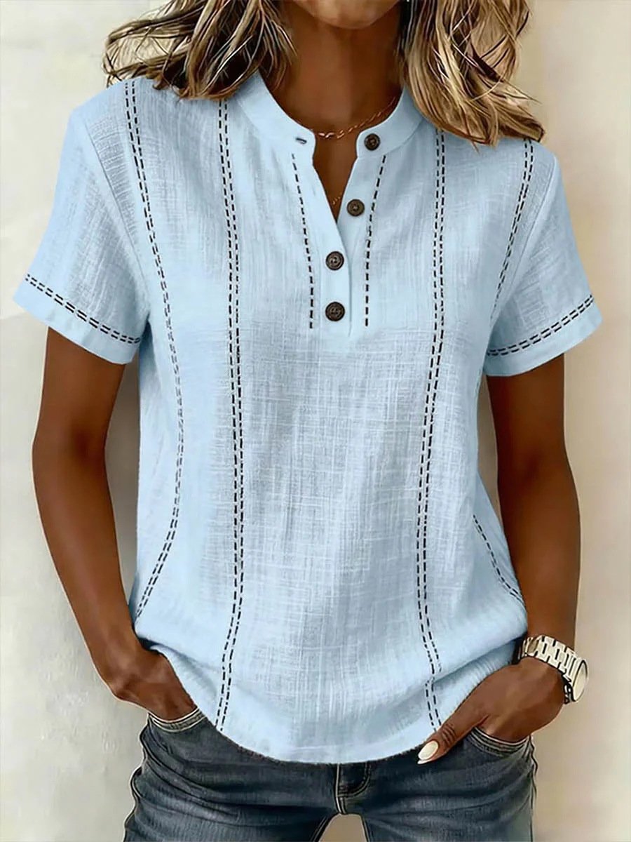 Vintage Linen Blend Loose Plain Shirt