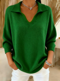 Plain Casual Loose V Neck Sweater