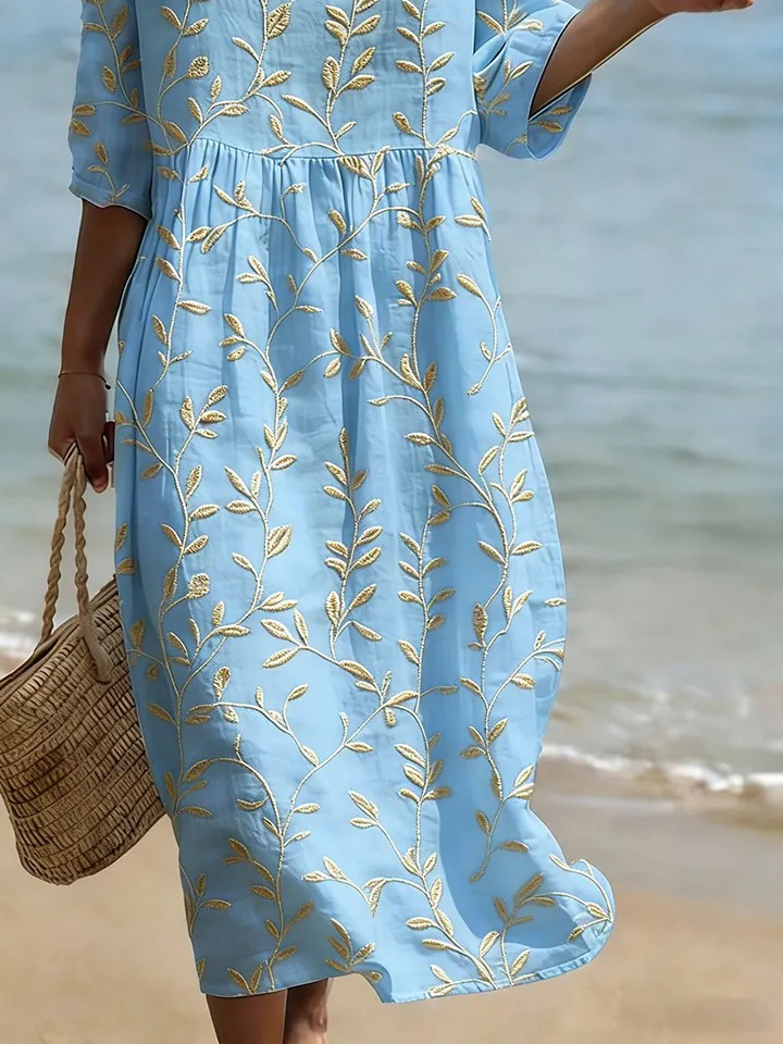 Others Vintage Loose Linen Blend Dress With No
