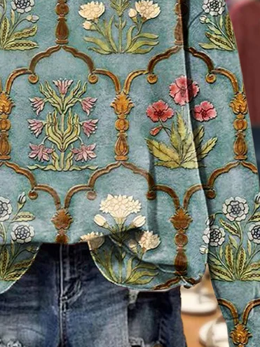 Women's Spring Floral Casual Print Crew Neck Long Sleeve Sweatshirt