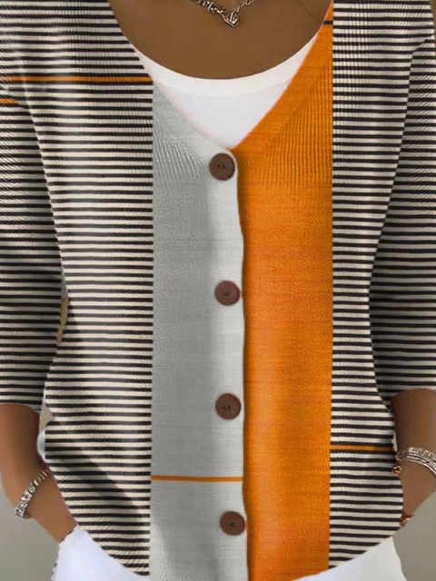 Vintage Abstract Geometry Art Print Buttoned V-Neck Cardigan