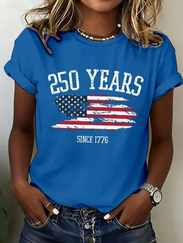 Women's Short Sleeve T-shirt Summer Blue Independence Day (Flag) Printing Jersey Crew Neck Daily Going Out Casual Top
